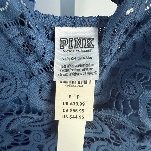 PINK Victoria's Secret Dainty Slip Blue Crochet Lace Spaghetti Strap Mini S NWT - Picture 4 of 9